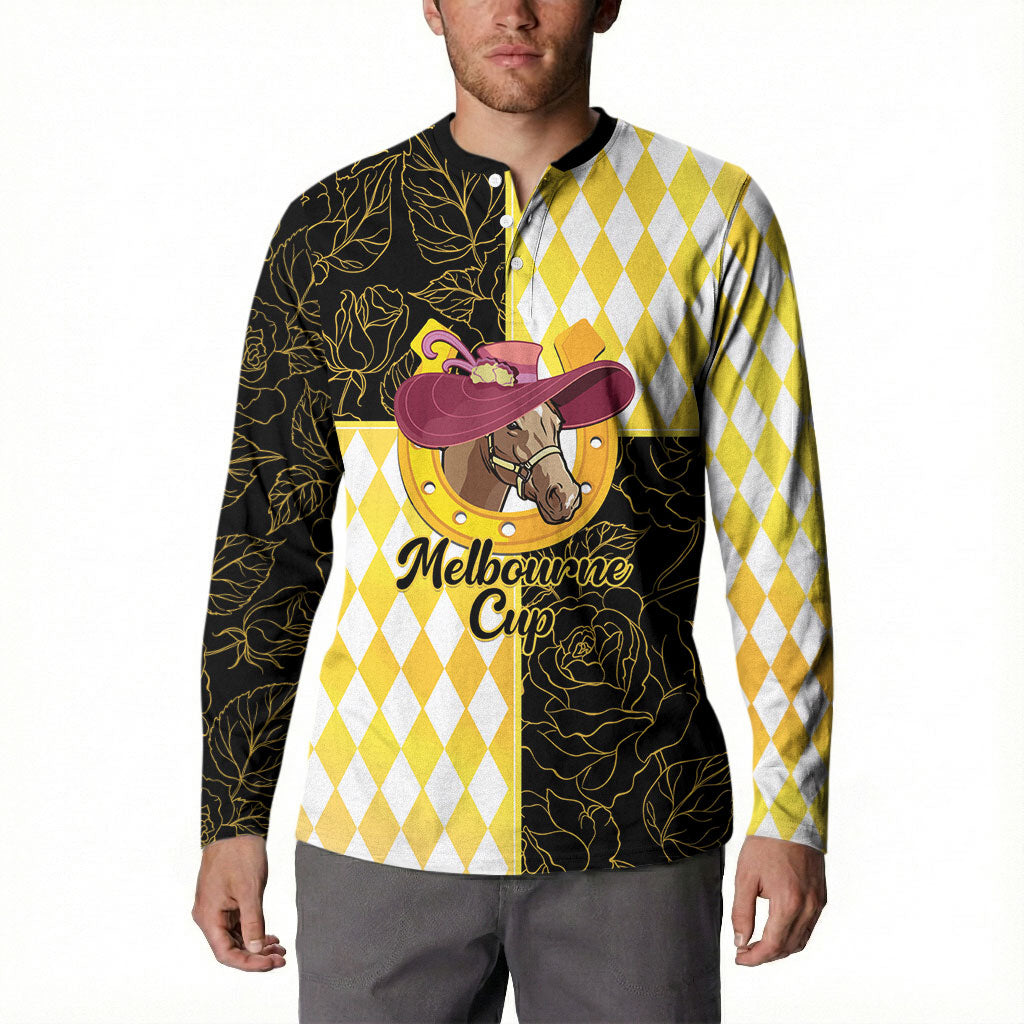 Personalised Melbourne Cup Australia Button Sweatshirt Diamond Horse Racing Silks Inspired Yellow