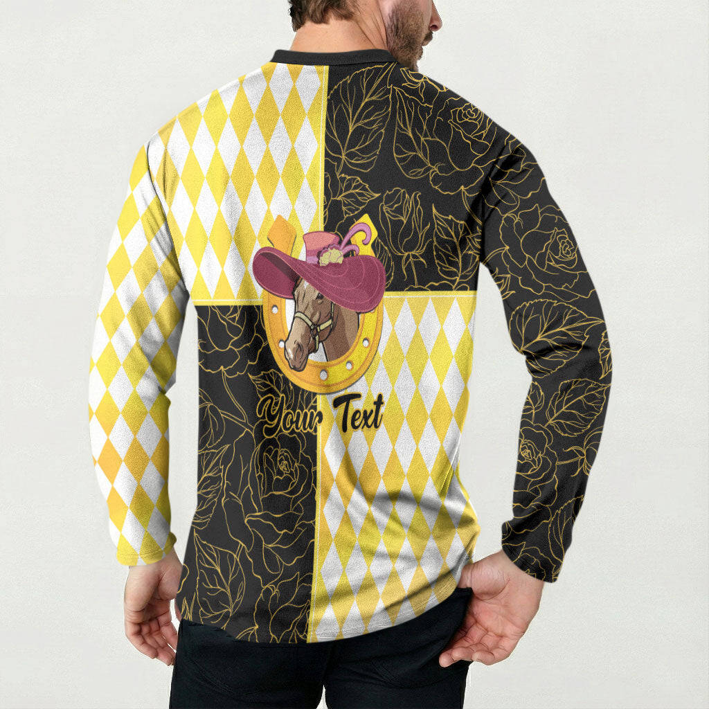 Personalised Melbourne Cup Australia Button Sweatshirt Diamond Horse Racing Silks Inspired Yellow