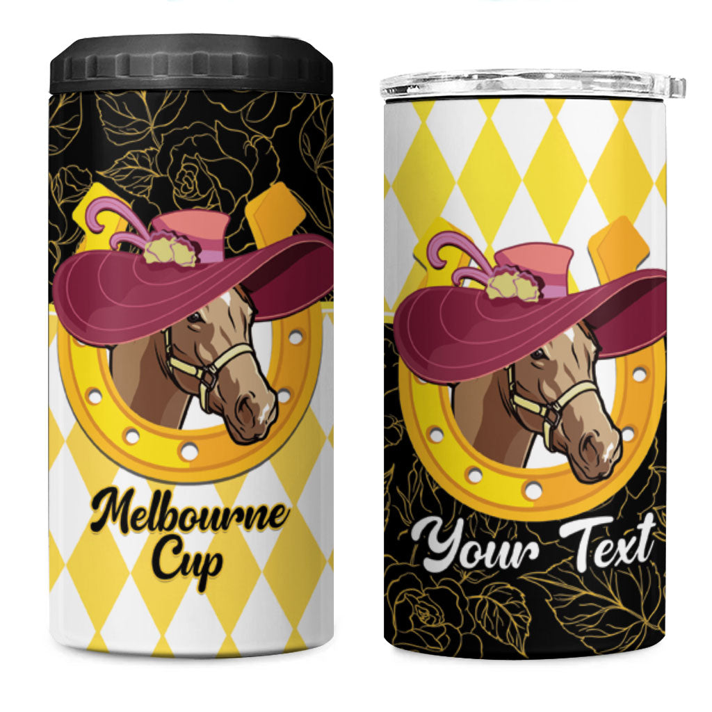 Personalised Melbourne Cup Australia 4 in 1 Can Cooler Tumbler Diamond Horse Racing Silks Inspired Yellow