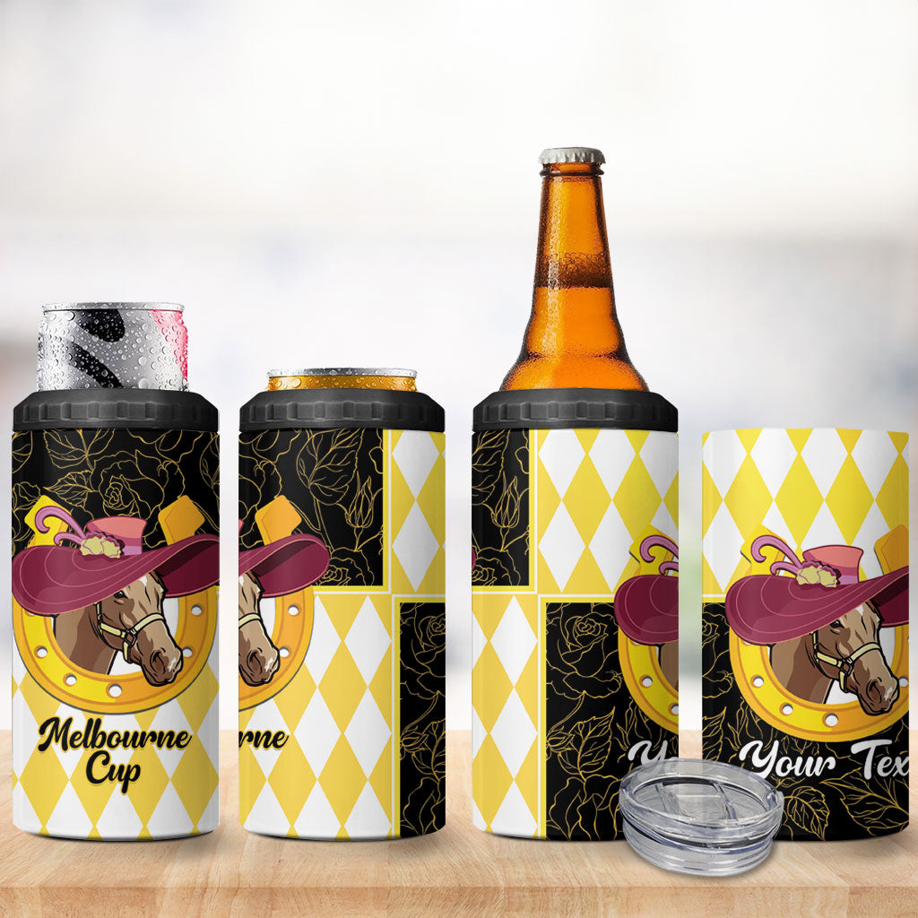 Personalised Melbourne Cup Australia 4 in 1 Can Cooler Tumbler Diamond Horse Racing Silks Inspired Yellow