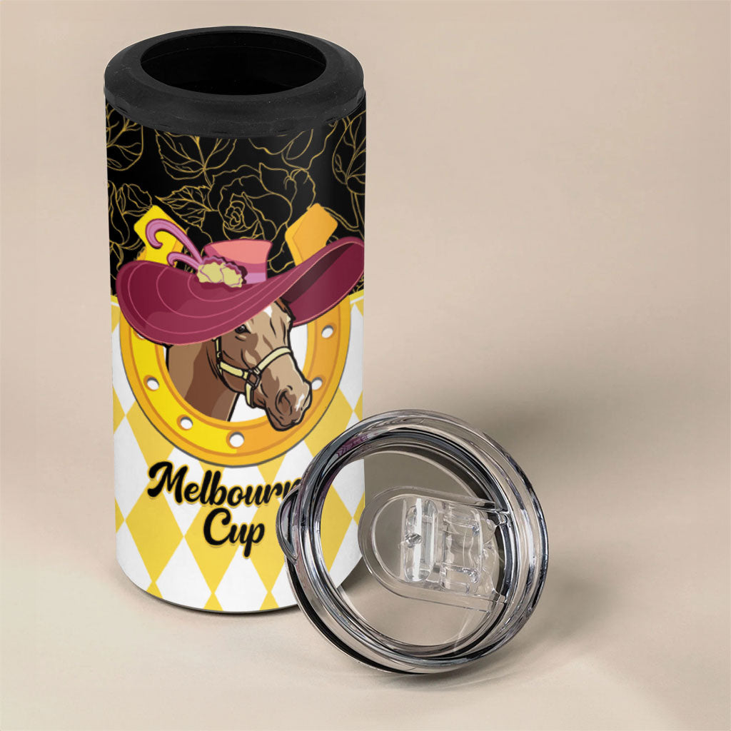 Personalised Melbourne Cup Australia 4 in 1 Can Cooler Tumbler Diamond Horse Racing Silks Inspired Yellow