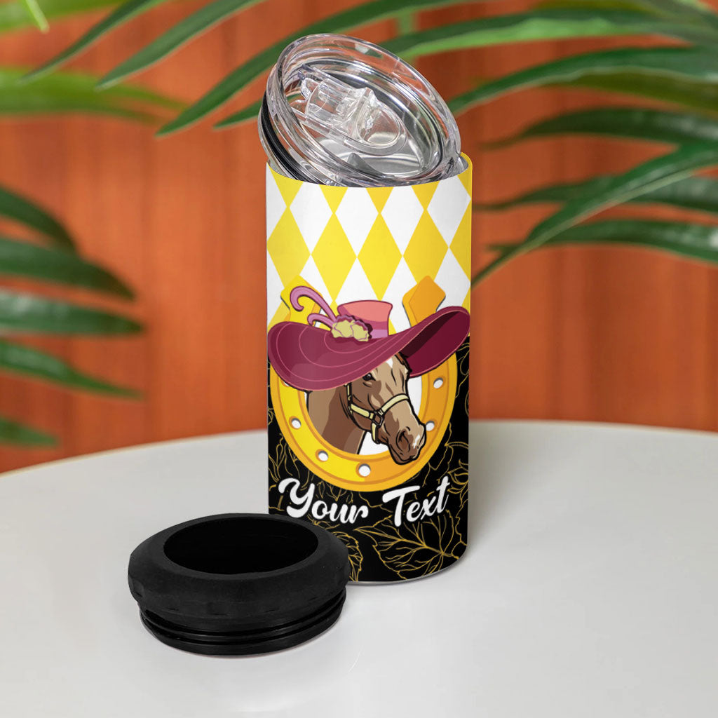 Personalised Melbourne Cup Australia 4 in 1 Can Cooler Tumbler Diamond Horse Racing Silks Inspired Yellow