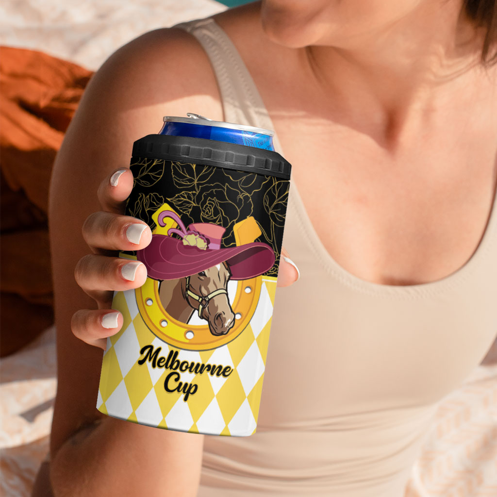Personalised Melbourne Cup Australia 4 in 1 Can Cooler Tumbler Diamond Horse Racing Silks Inspired Yellow