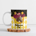 Personalised Melbourne Cup Australia Ceramic Mug Diamond Horse Racing Silks Inspired Yellow