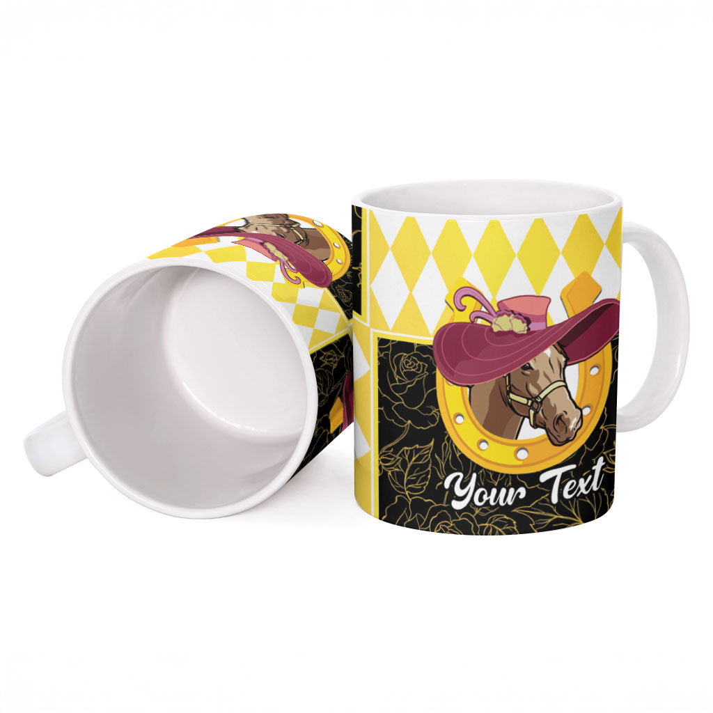 Personalised Melbourne Cup Australia Ceramic Mug Diamond Horse Racing Silks Inspired Yellow