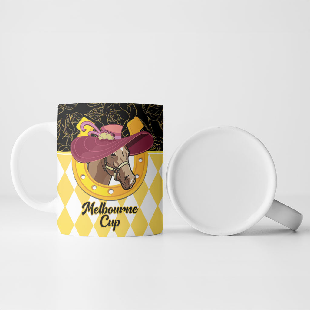 Personalised Melbourne Cup Australia Ceramic Mug Diamond Horse Racing Silks Inspired Yellow