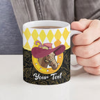 Personalised Melbourne Cup Australia Ceramic Mug Diamond Horse Racing Silks Inspired Yellow