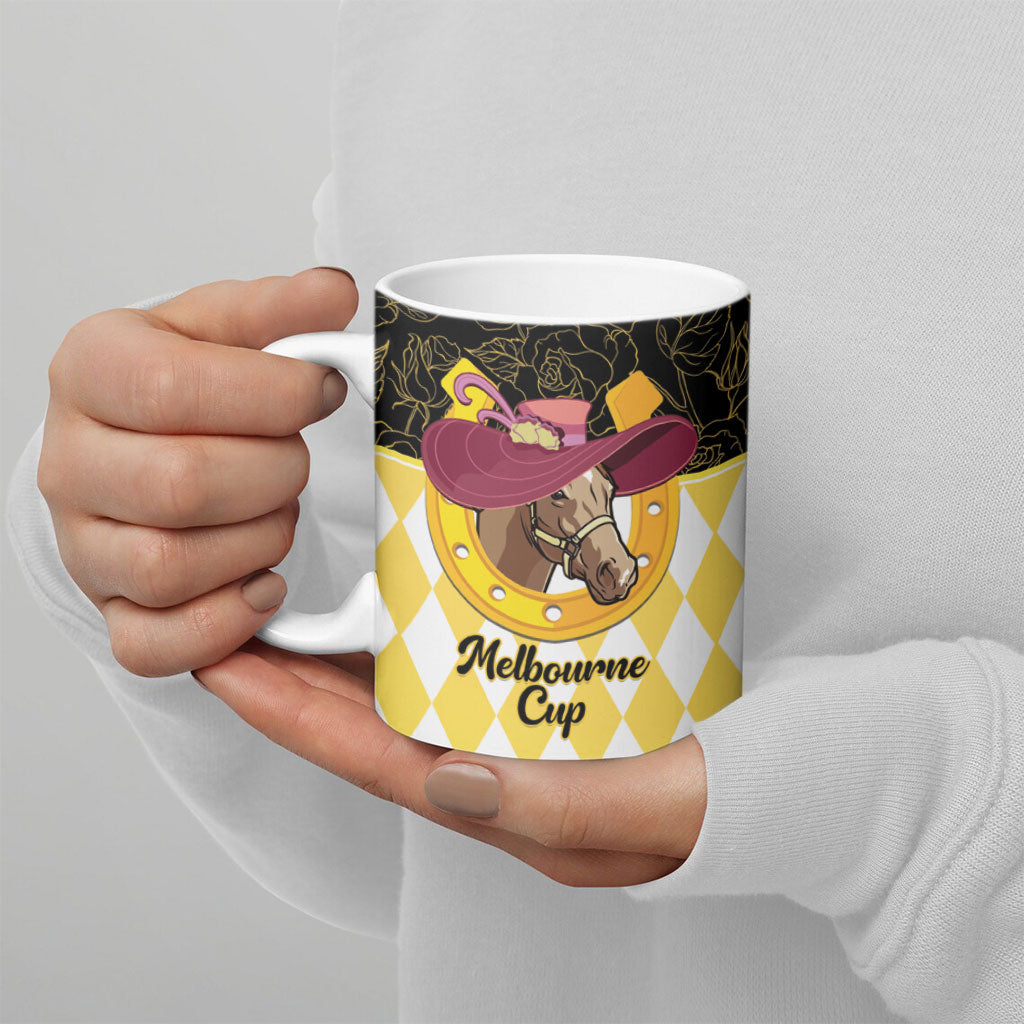 Personalised Melbourne Cup Australia Ceramic Mug Diamond Horse Racing Silks Inspired Yellow
