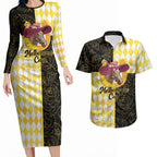 Personalised Melbourne Cup Australia Couples Matching Long Sleeve Bodycon Dress and Hawaiian Shirt Diamond Horse Racing Silks Inspired Yellow
