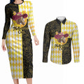 Personalised Melbourne Cup Australia Couples Matching Long Sleeve Bodycon Dress and Long Sleeve Button Shirt Diamond Horse Racing Silks Inspired Yellow