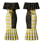 Personalised Melbourne Cup Australia Couples Matching Mermaid Dress and Hawaiian Shirt Diamond Horse Racing Silks Inspired Yellow
