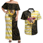 Personalised Melbourne Cup Australia Couples Matching Off Shoulder Maxi Dress and Hawaiian Shirt Diamond Horse Racing Silks Inspired Yellow
