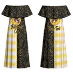 Personalised Melbourne Cup Australia Couples Matching Off Shoulder Maxi Dress and Hawaiian Shirt Diamond Horse Racing Silks Inspired Yellow