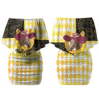 Personalised Melbourne Cup Australia Couples Matching Off Shoulder Short Dress and Long Sleeve Button Shirt Diamond Horse Racing Silks Inspired Yellow