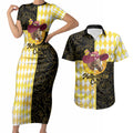 Personalised Melbourne Cup Australia Couples Matching Short Sleeve Bodycon Dress and Hawaiian Shirt Diamond Horse Racing Silks Inspired Yellow