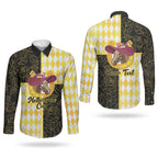 Personalised Melbourne Cup Australia Couples Matching Short Sleeve Bodycon Dress and Long Sleeve Button Shirt Diamond Horse Racing Silks Inspired Yellow