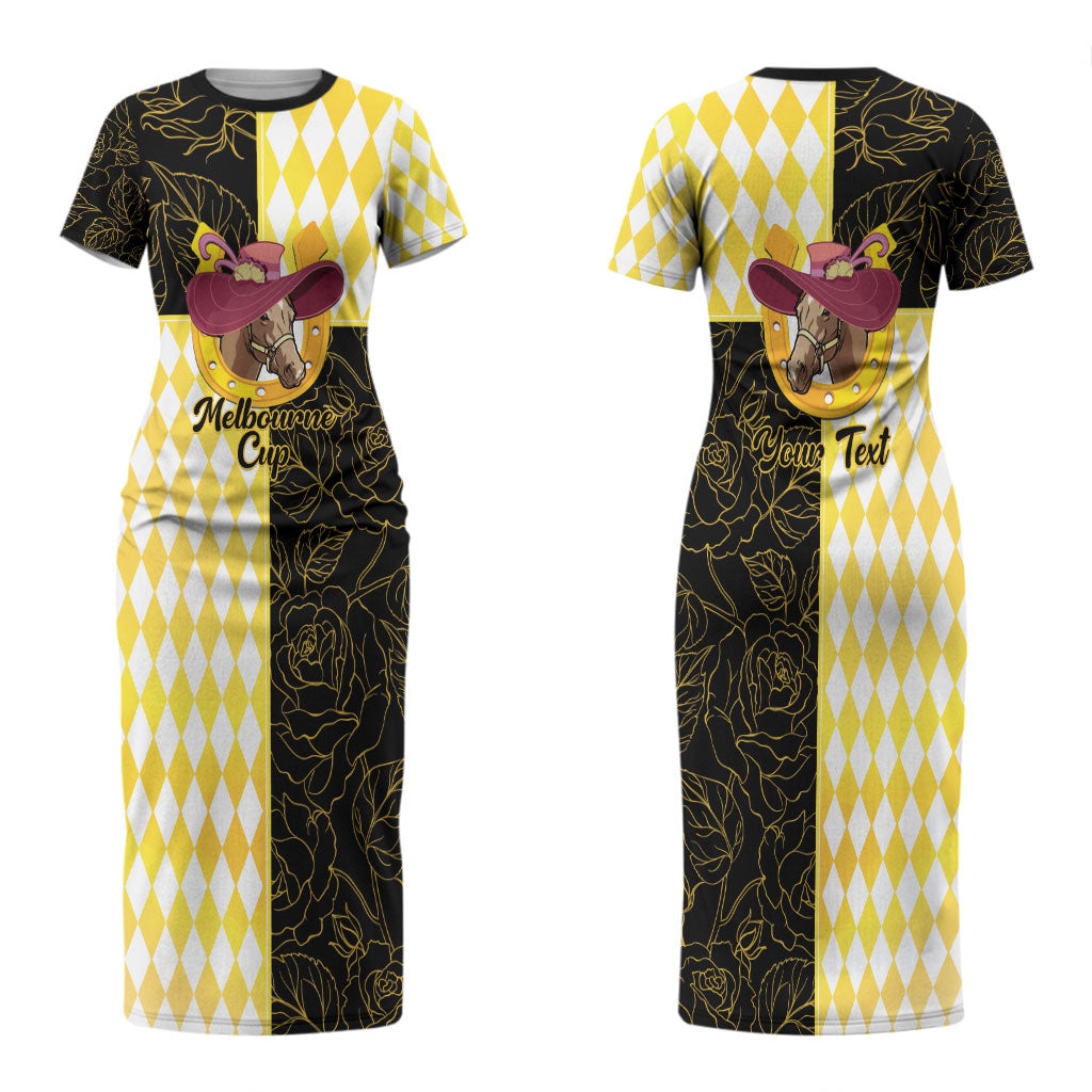 Personalised Melbourne Cup Australia Couples Matching Short Sleeve Bodycon Dress and Long Sleeve Button Shirt Diamond Horse Racing Silks Inspired Yellow