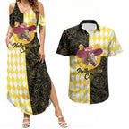 Personalised Melbourne Cup Australia Couples Matching Summer Maxi Dress and Hawaiian Shirt Diamond Horse Racing Silks Inspired Yellow