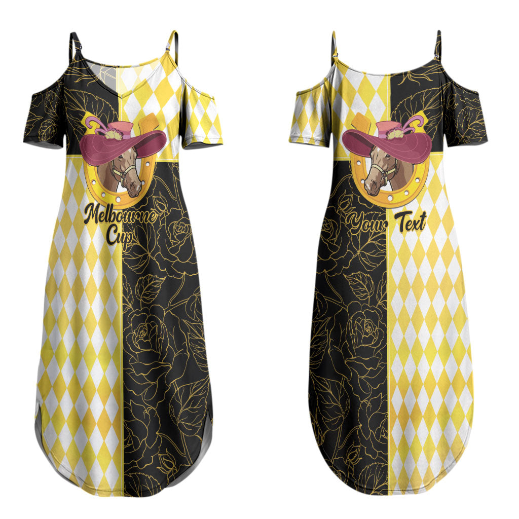 Personalised Melbourne Cup Australia Couples Matching Summer Maxi Dress and Hawaiian Shirt Diamond Horse Racing Silks Inspired Yellow