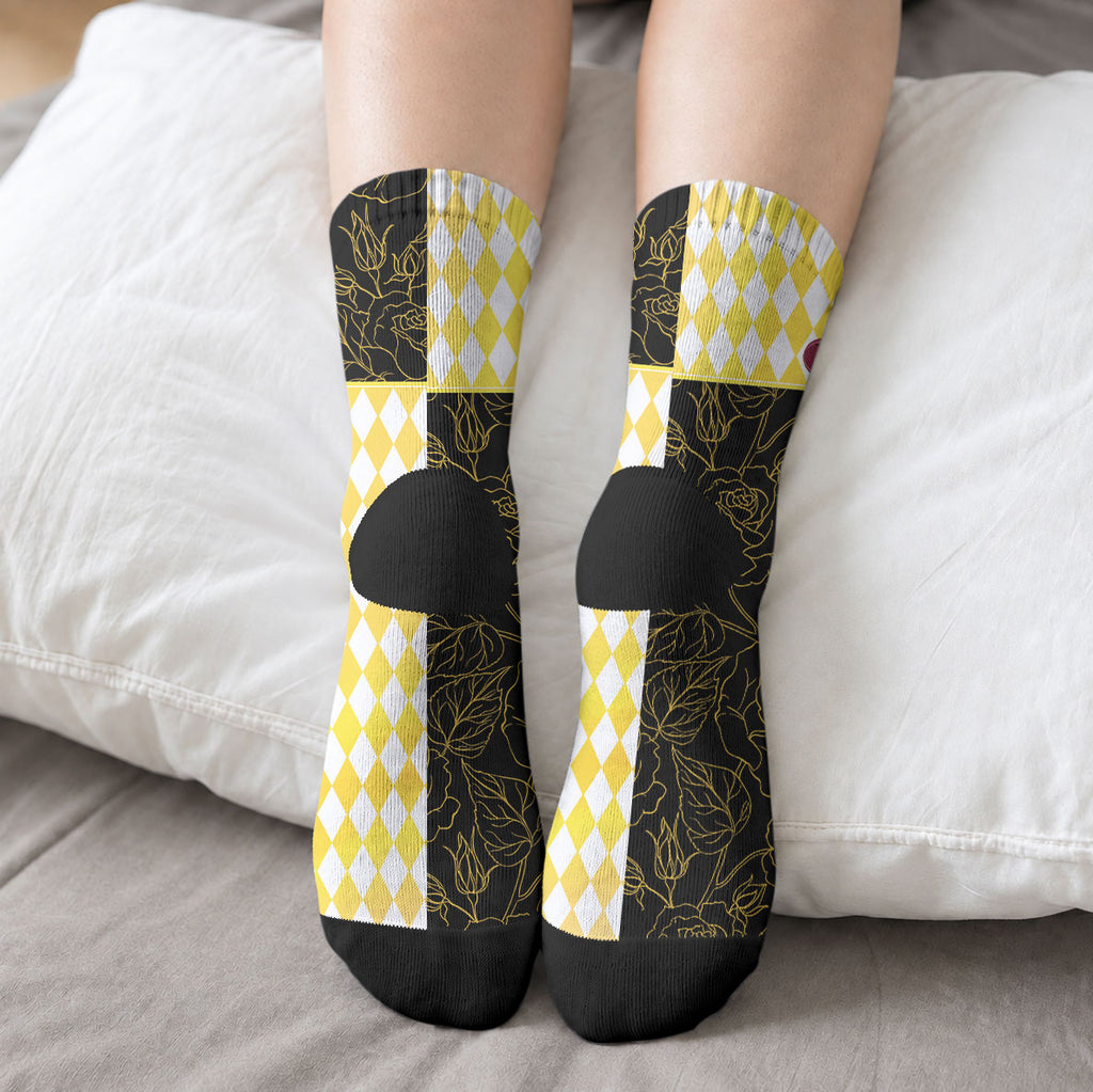 Personalised Melbourne Cup Australia Crew Socks Diamond Horse Racing Silks Inspired Yellow