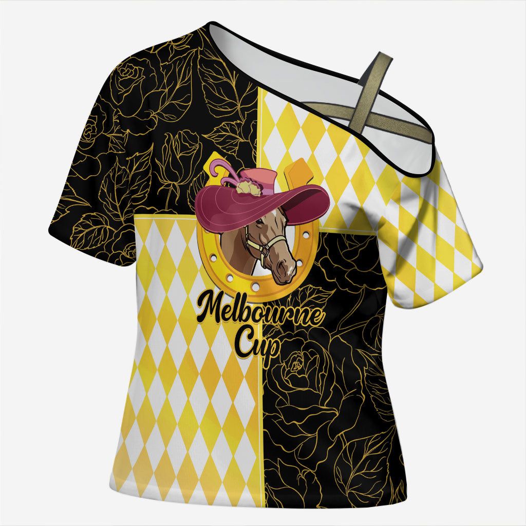 Personalised Melbourne Cup Australia Cross Shoulder Shirt Diamond Horse Racing Silks Inspired Yellow