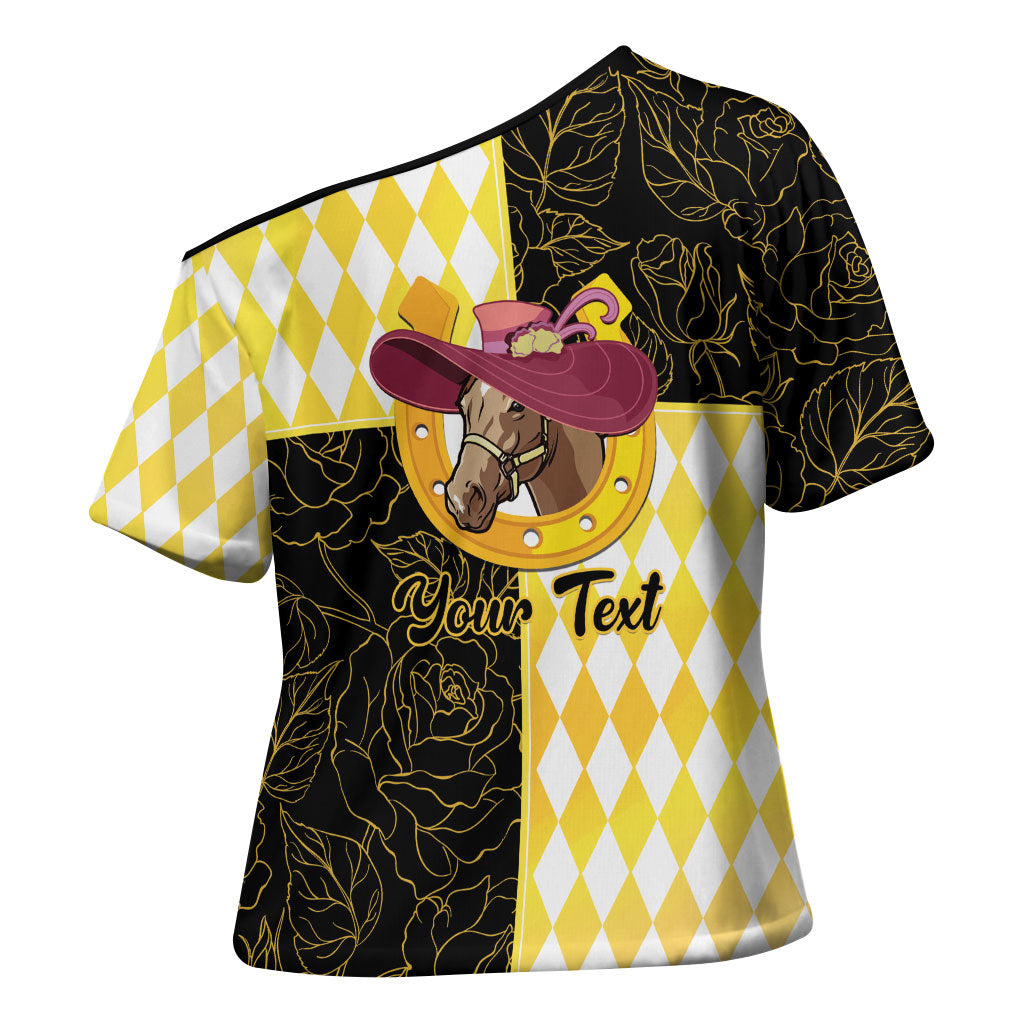Personalised Melbourne Cup Australia Cross Shoulder Shirt Diamond Horse Racing Silks Inspired Yellow