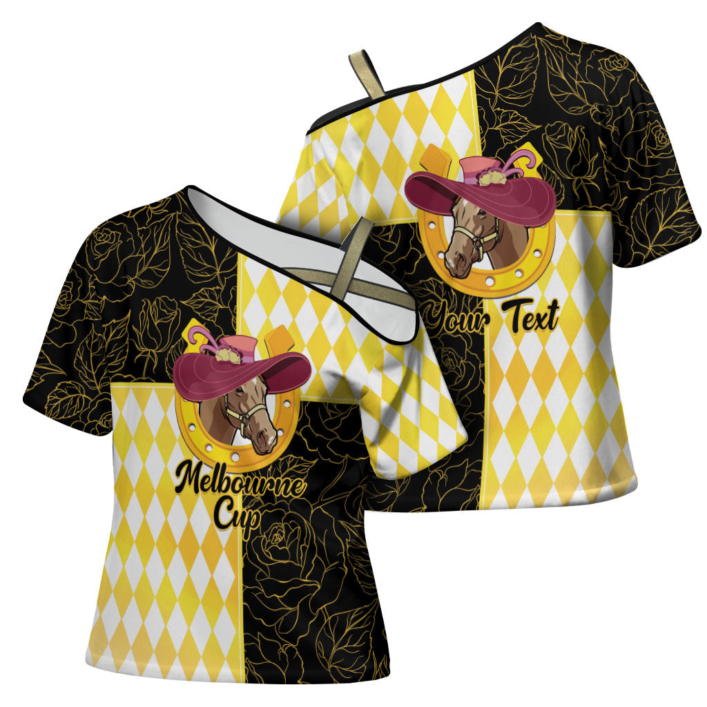 Personalised Melbourne Cup Australia Cross Shoulder Shirt Diamond Horse Racing Silks Inspired Yellow