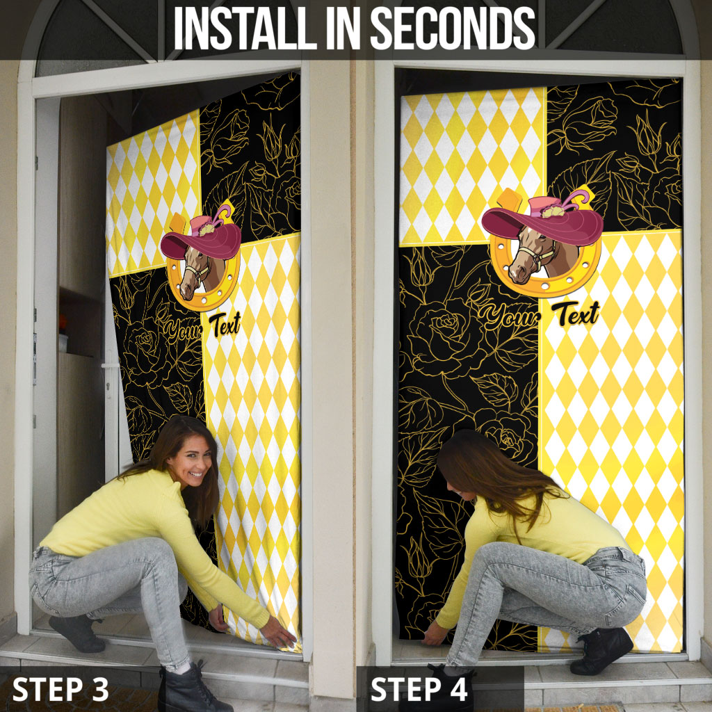 Personalised Melbourne Cup Australia Door Cover Diamond Horse Racing Silks Inspired Yellow