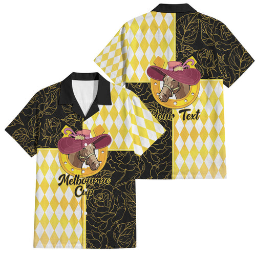 Personalised Melbourne Cup Australia Family Matching Mermaid Dress and Hawaiian Shirt Diamond Horse Racing Silks Inspired Yellow