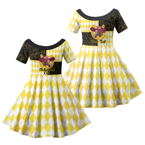 Personalised Melbourne Cup Australia Family Matching Mermaid Dress and Hawaiian Shirt Diamond Horse Racing Silks Inspired Yellow