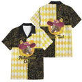 Personalised Melbourne Cup Australia Family Matching Off Shoulder Maxi Dress and Hawaiian Shirt Diamond Horse Racing Silks Inspired Yellow