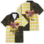 Personalised Melbourne Cup Australia Family Matching Summer Maxi Dress and Hawaiian Shirt Diamond Horse Racing Silks Inspired Yellow