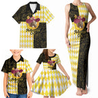 Personalised Melbourne Cup Australia Family Matching Tank Maxi Dress and Hawaiian Shirt Diamond Horse Racing Silks Inspired Yellow