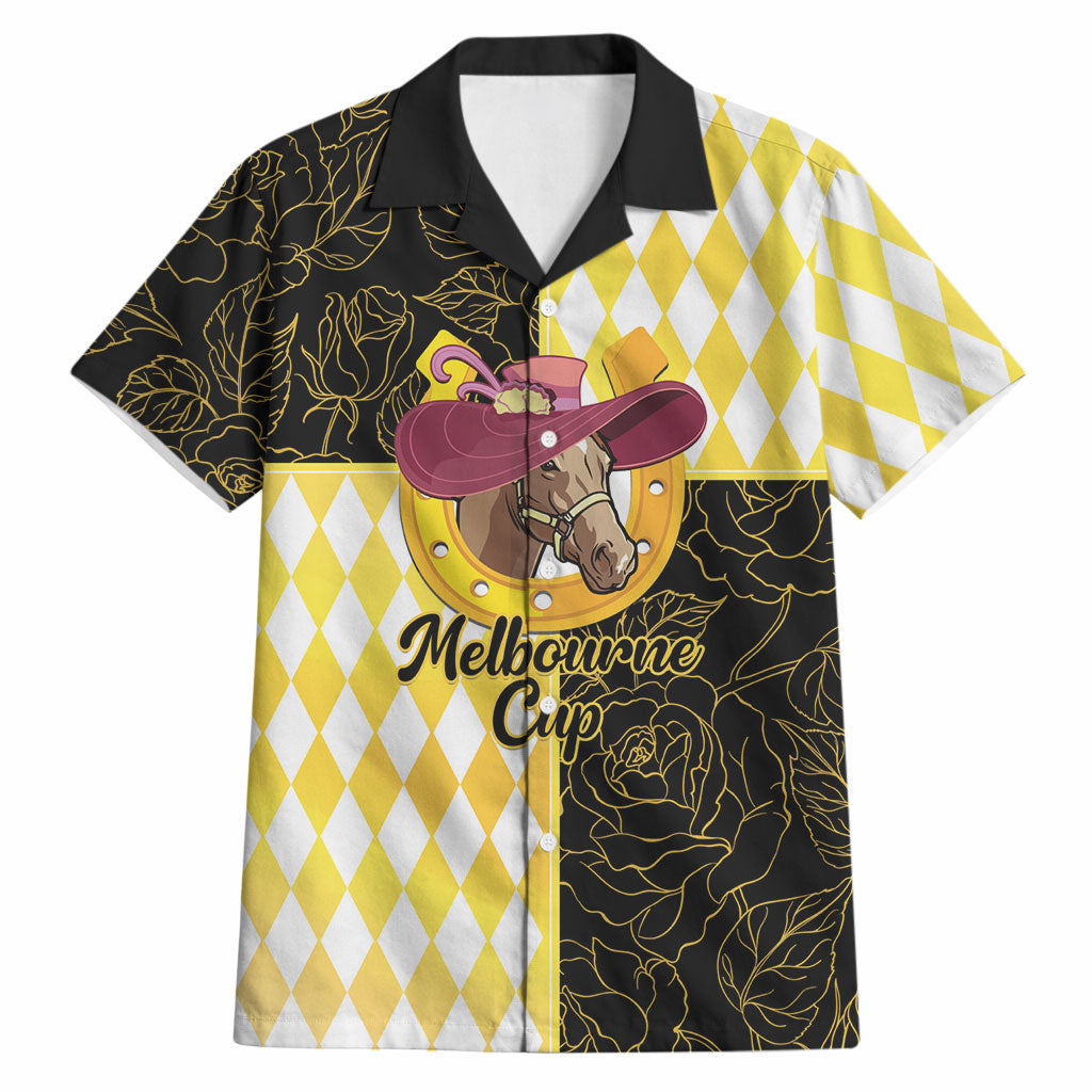 Personalised Melbourne Cup Australia Hawaiian Shirt Diamond Horse Racing Silks Inspired Yellow