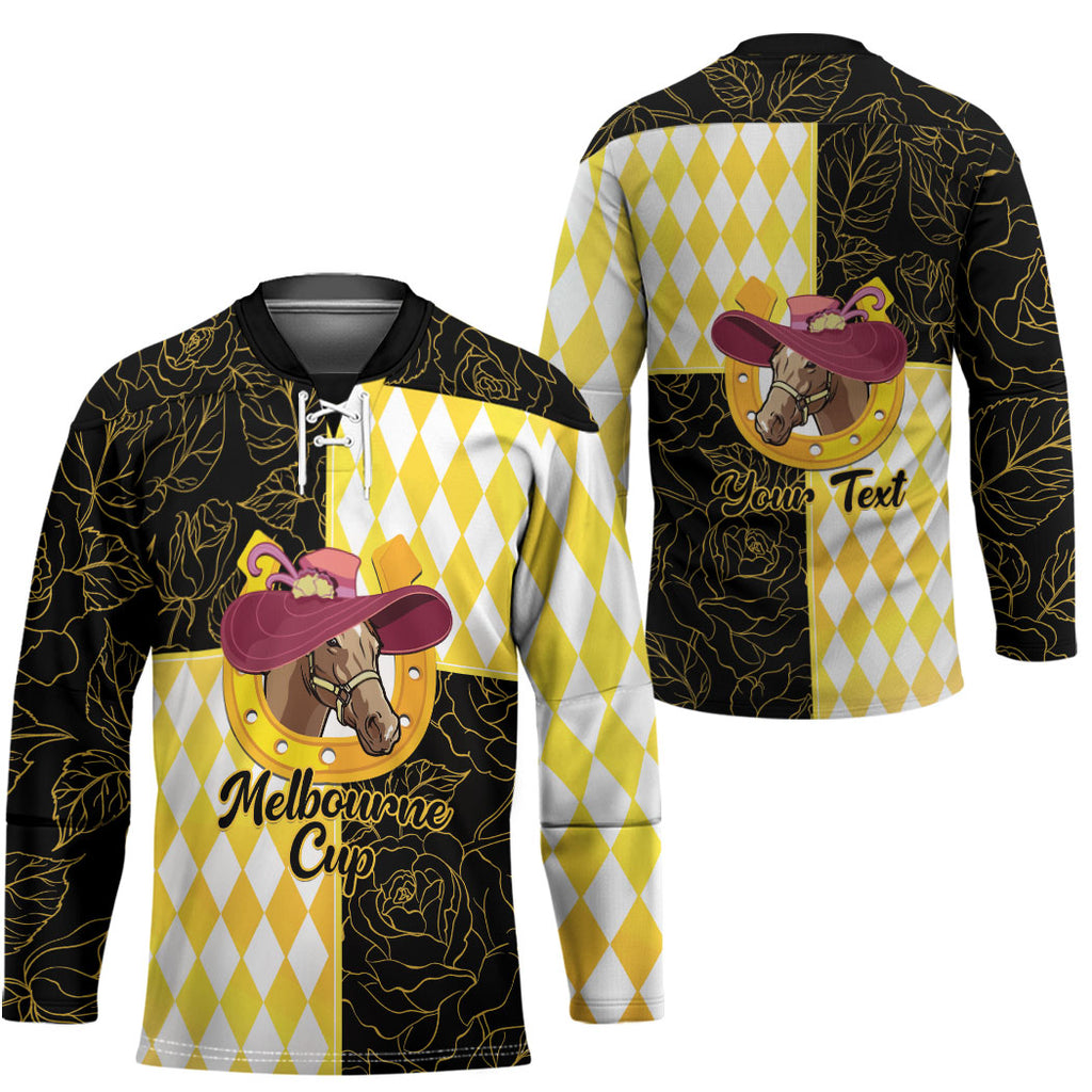 Personalised Melbourne Cup Australia Hockey Jersey Diamond Horse Racing Silks Inspired Yellow