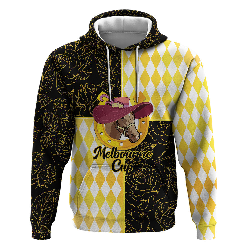 Personalised Melbourne Cup Australia Hoodie Diamond Horse Racing Silks Inspired Yellow
