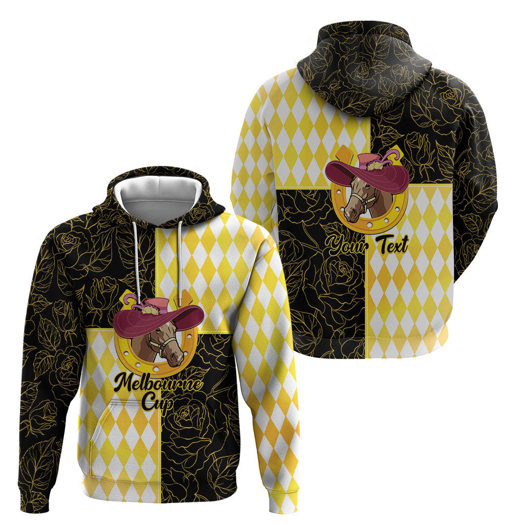 Personalised Melbourne Cup Australia Hoodie Diamond Horse Racing Silks Inspired Yellow