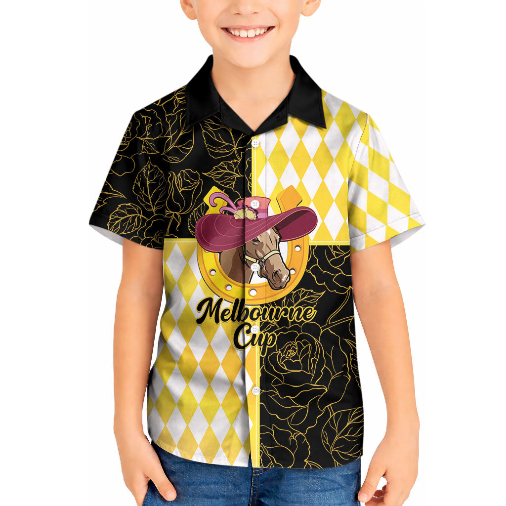 Personalised Melbourne Cup Australia Kid Hawaiian Shirt Diamond Horse Racing Silks Inspired Yellow