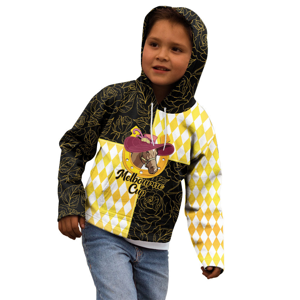 Personalised Melbourne Cup Australia Kid Hoodie Diamond Horse Racing Silks Inspired Yellow