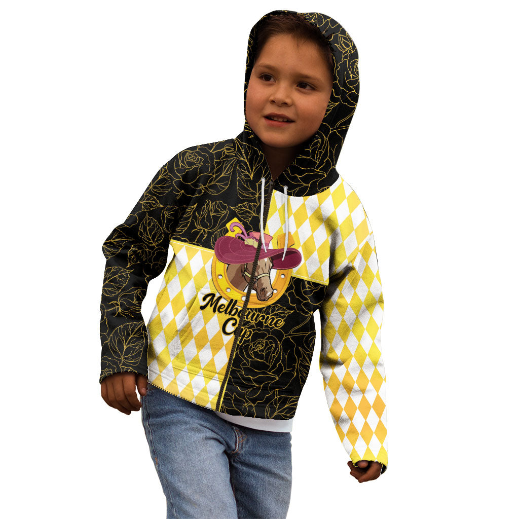 Personalised Melbourne Cup Australia Kid Hoodie Diamond Horse Racing Silks Inspired Yellow
