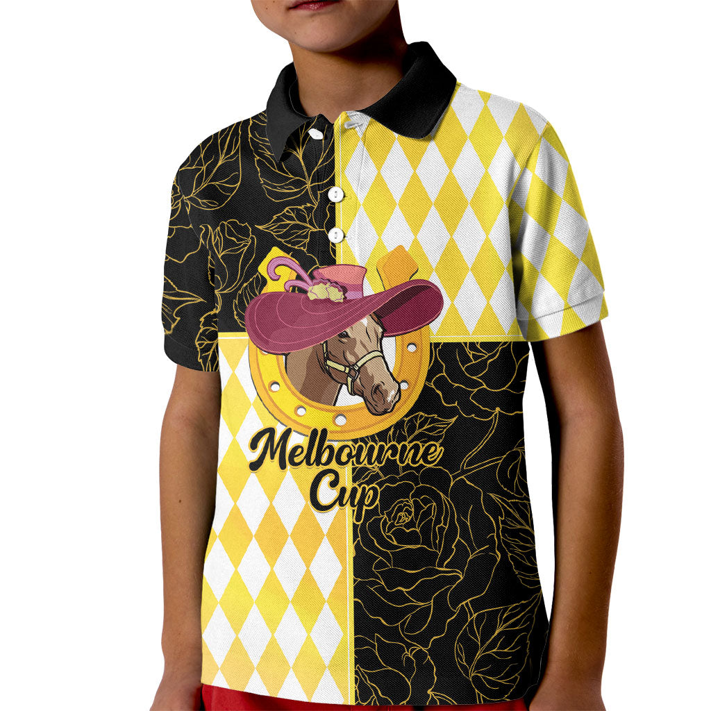 Personalised Melbourne Cup Australia Kid Polo Shirt Diamond Horse Racing Silks Inspired Yellow