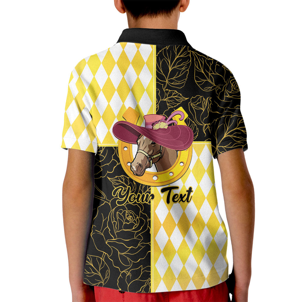 Personalised Melbourne Cup Australia Kid Polo Shirt Diamond Horse Racing Silks Inspired Yellow