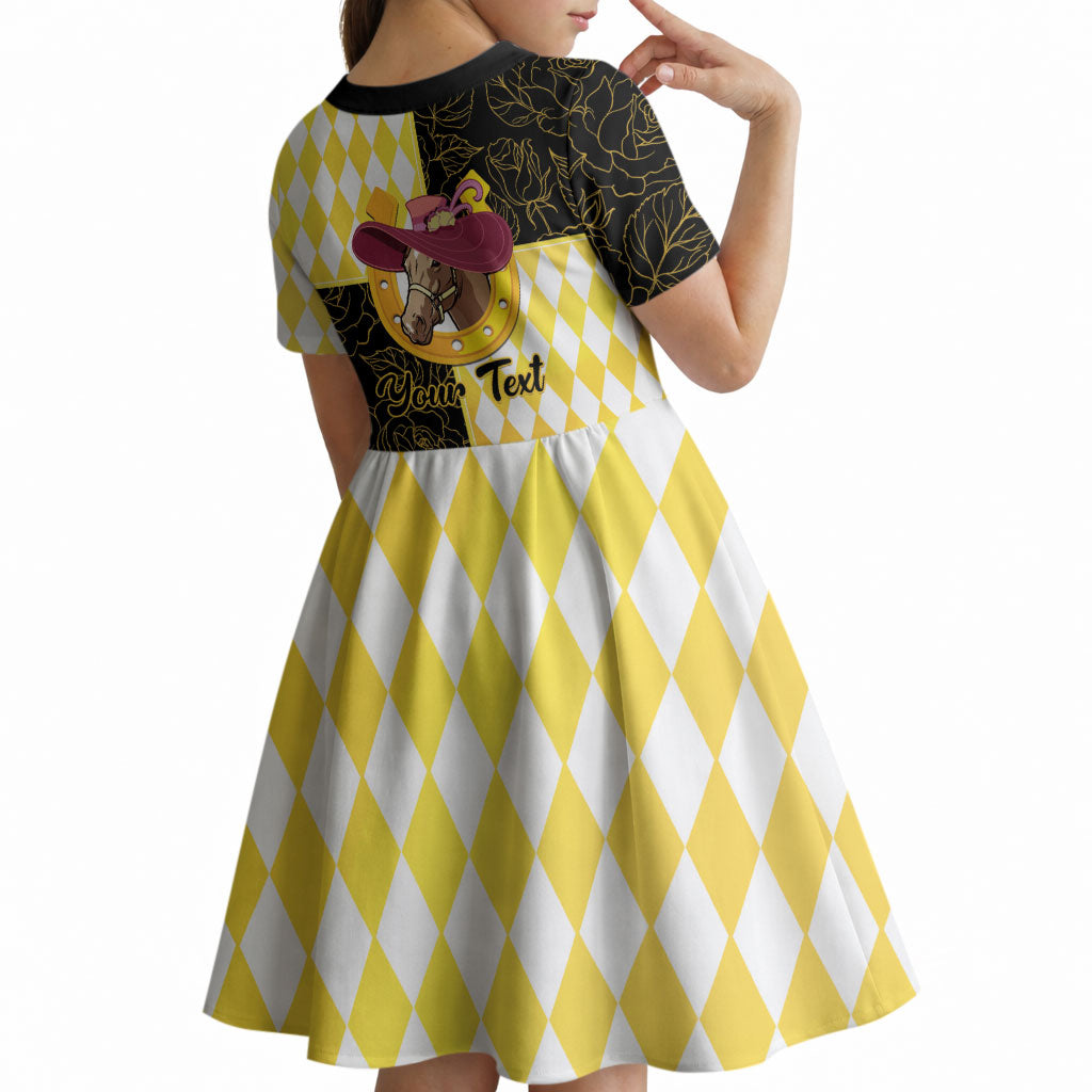 Personalised Melbourne Cup Australia Kid Short Sleeve Dress Diamond Horse Racing Silks Inspired Yellow