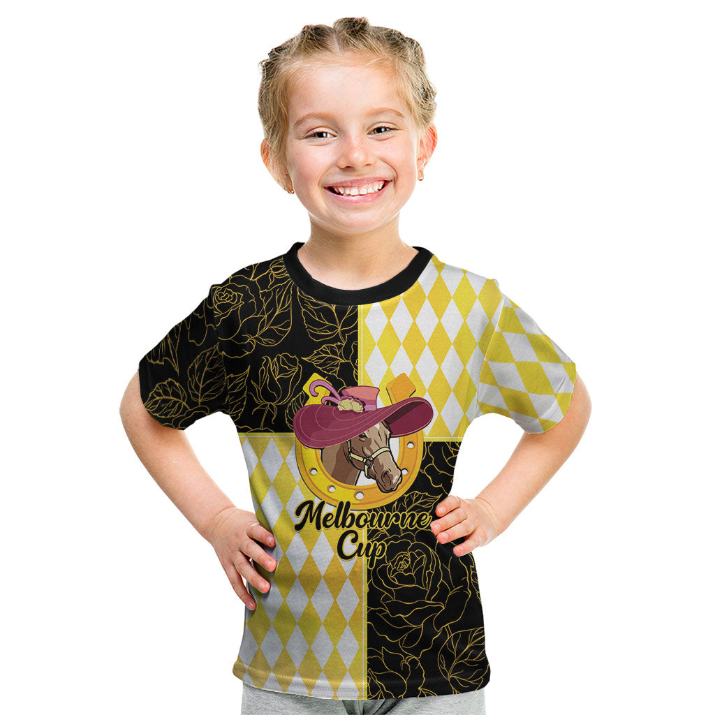 Personalised Melbourne Cup Australia Kid T Shirt Diamond Horse Racing Silks Inspired Yellow