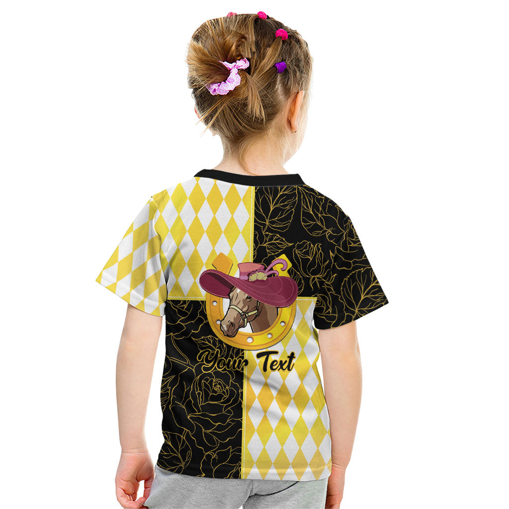 Personalised Melbourne Cup Australia Kid T Shirt Diamond Horse Racing Silks Inspired Yellow