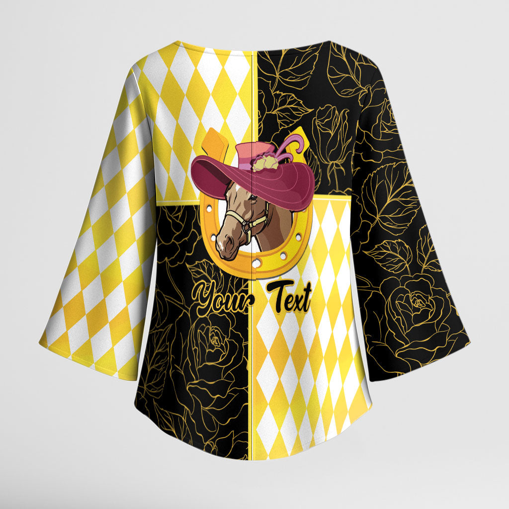 Personalised Melbourne Cup Australia Kimono Sleeve Blouse Diamond Horse Racing Silks Inspired Yellow