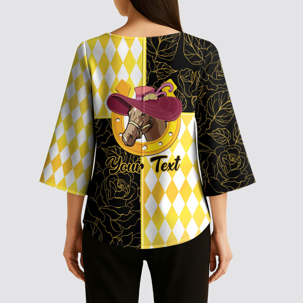 Personalised Melbourne Cup Australia Kimono Sleeve Blouse Diamond Horse Racing Silks Inspired Yellow