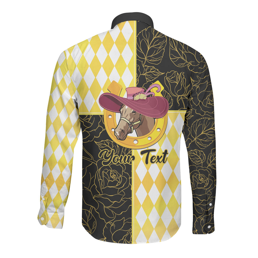 Personalised Melbourne Cup Australia Long Sleeve Button Shirt Diamond Horse Racing Silks Inspired Yellow