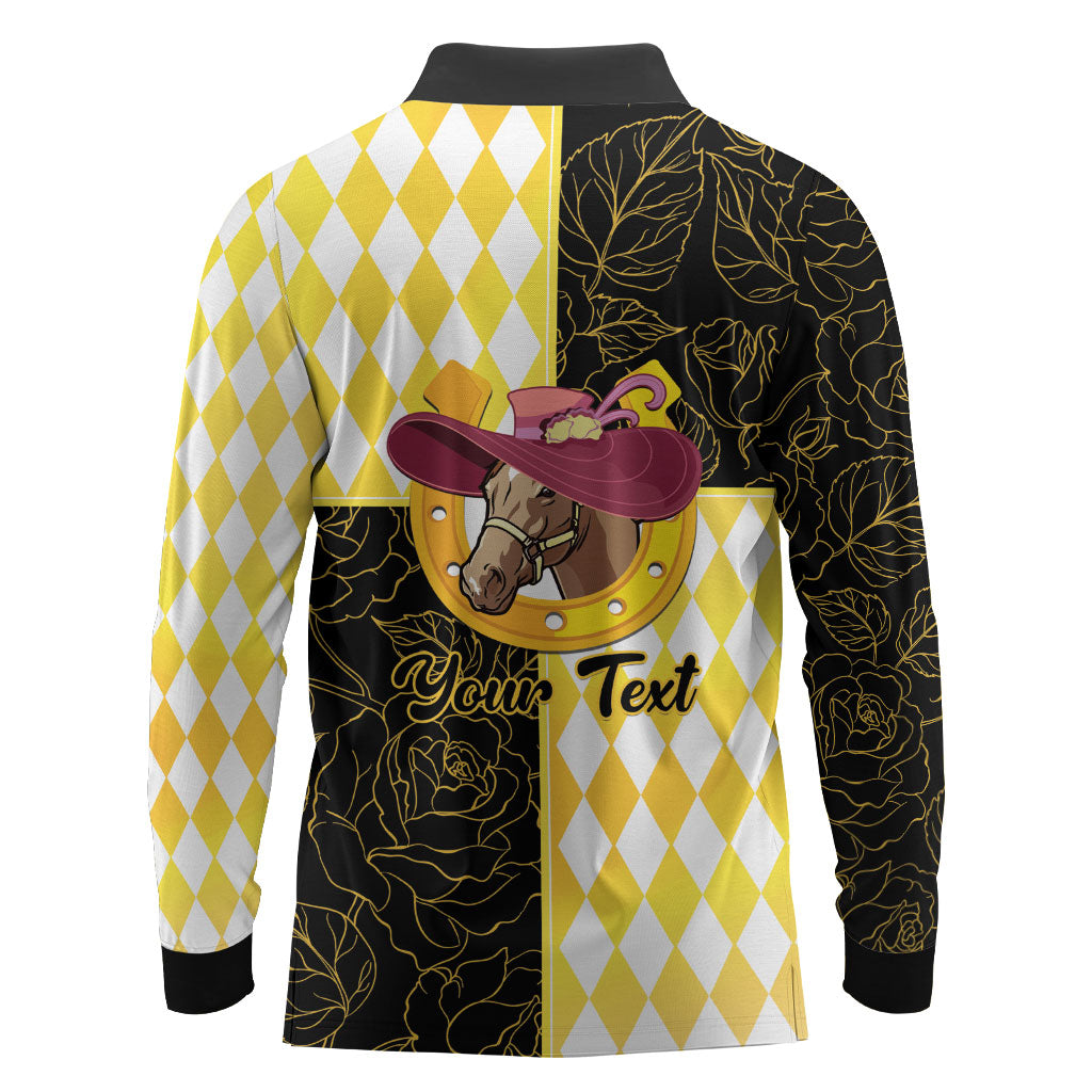 Personalised Melbourne Cup Australia Long Sleeve Polo Shirt Diamond Horse Racing Silks Inspired Yellow