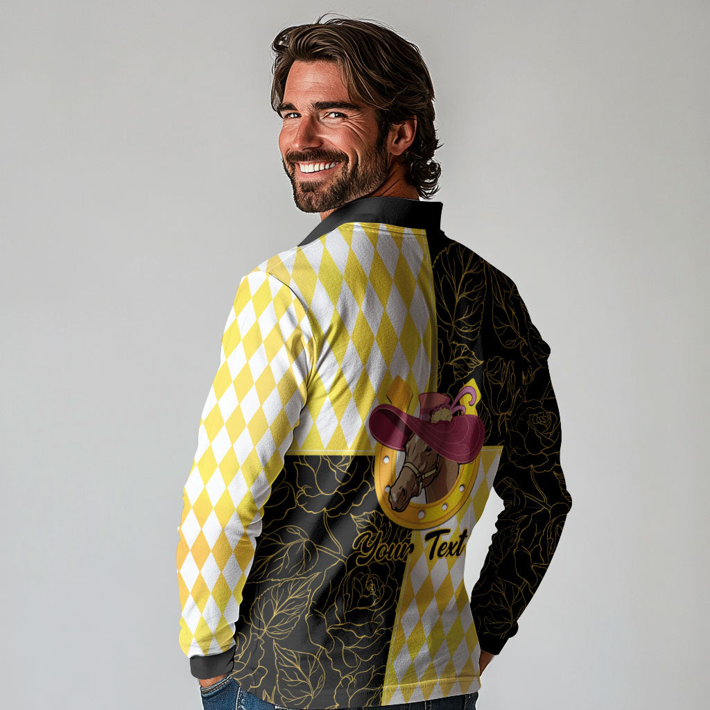 Personalised Melbourne Cup Australia Long Sleeve Polo Shirt Diamond Horse Racing Silks Inspired Yellow